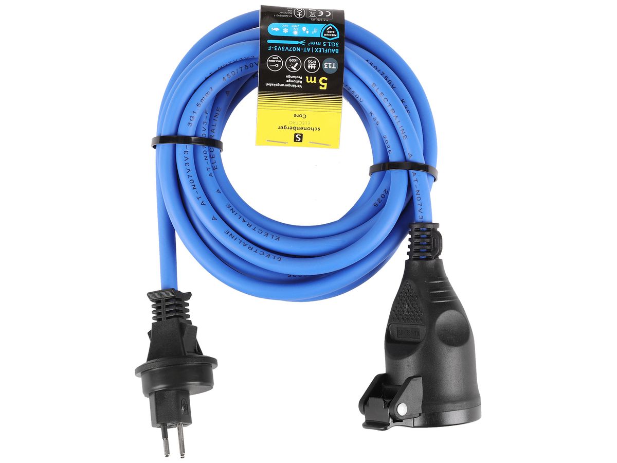 Verlängerungskabel Gummi 10A 230V Stecker Typ 13 Kupplung Typ 13 Ø10mm 5m blau