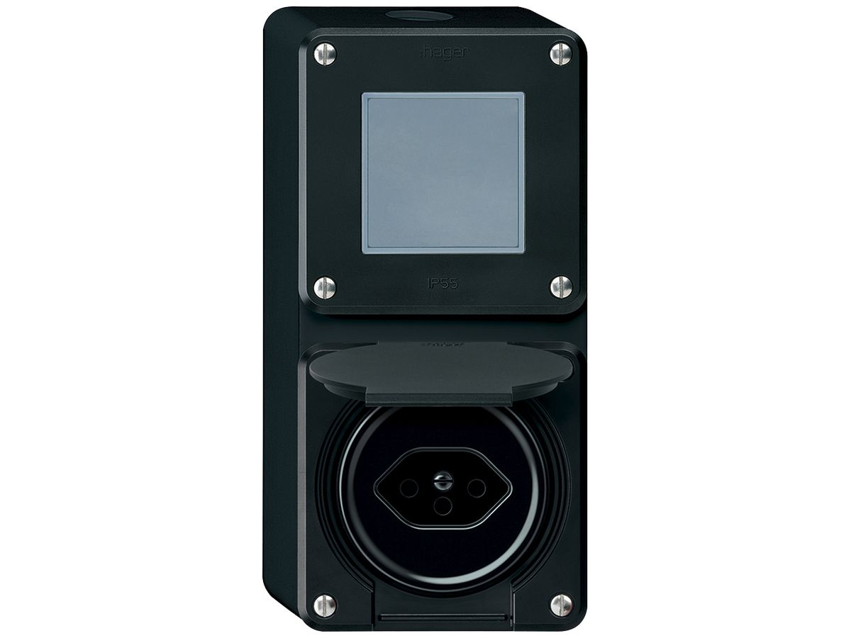 AP-Kombination robusto Wechselschalter Steckdose T13 86×146mm schwarz