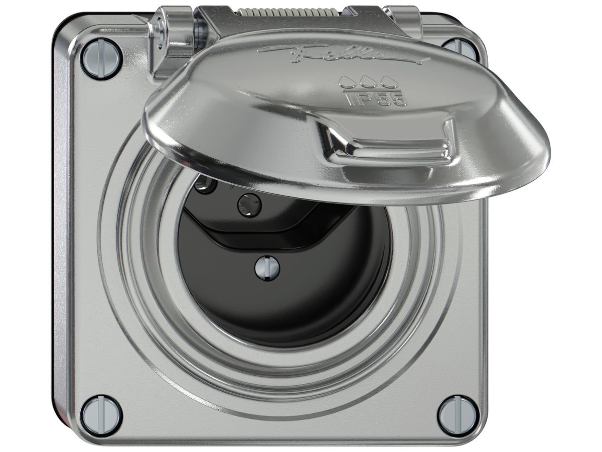 Steckdose ELEMENT SNAPFIX® 1×Typ 13 10A 250V mit Klappdeckel IP55 alu
