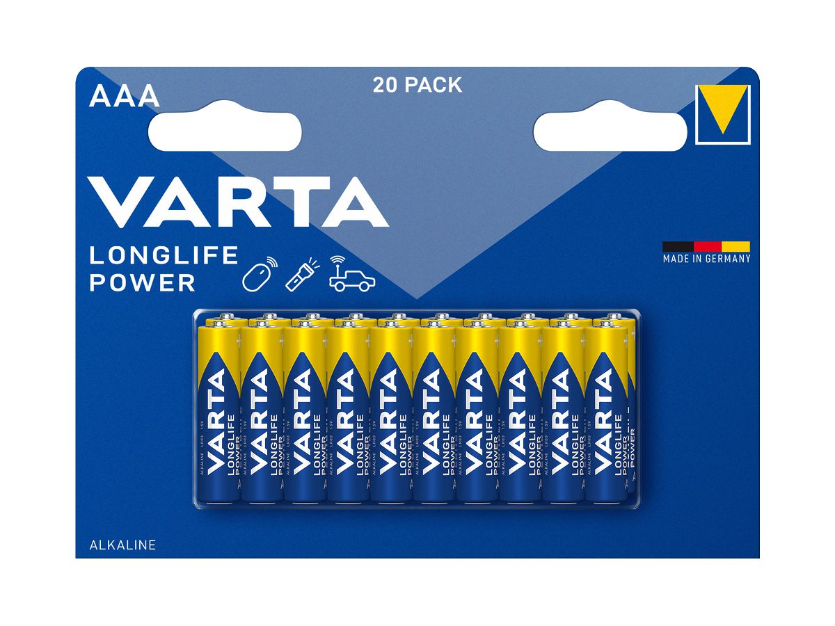 Batterie Alkali VARTA Longlife Power AAA Blister à 20 Stück
