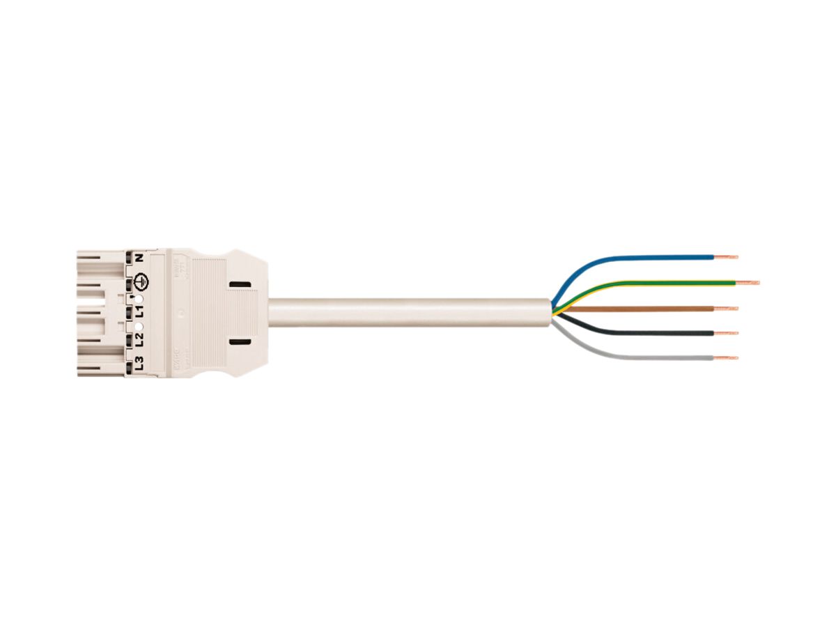 Anschlussleitung WINSTA MIDI 5×2.5mm² 20A 400V 3m Kod.A Stecker/frei weiss