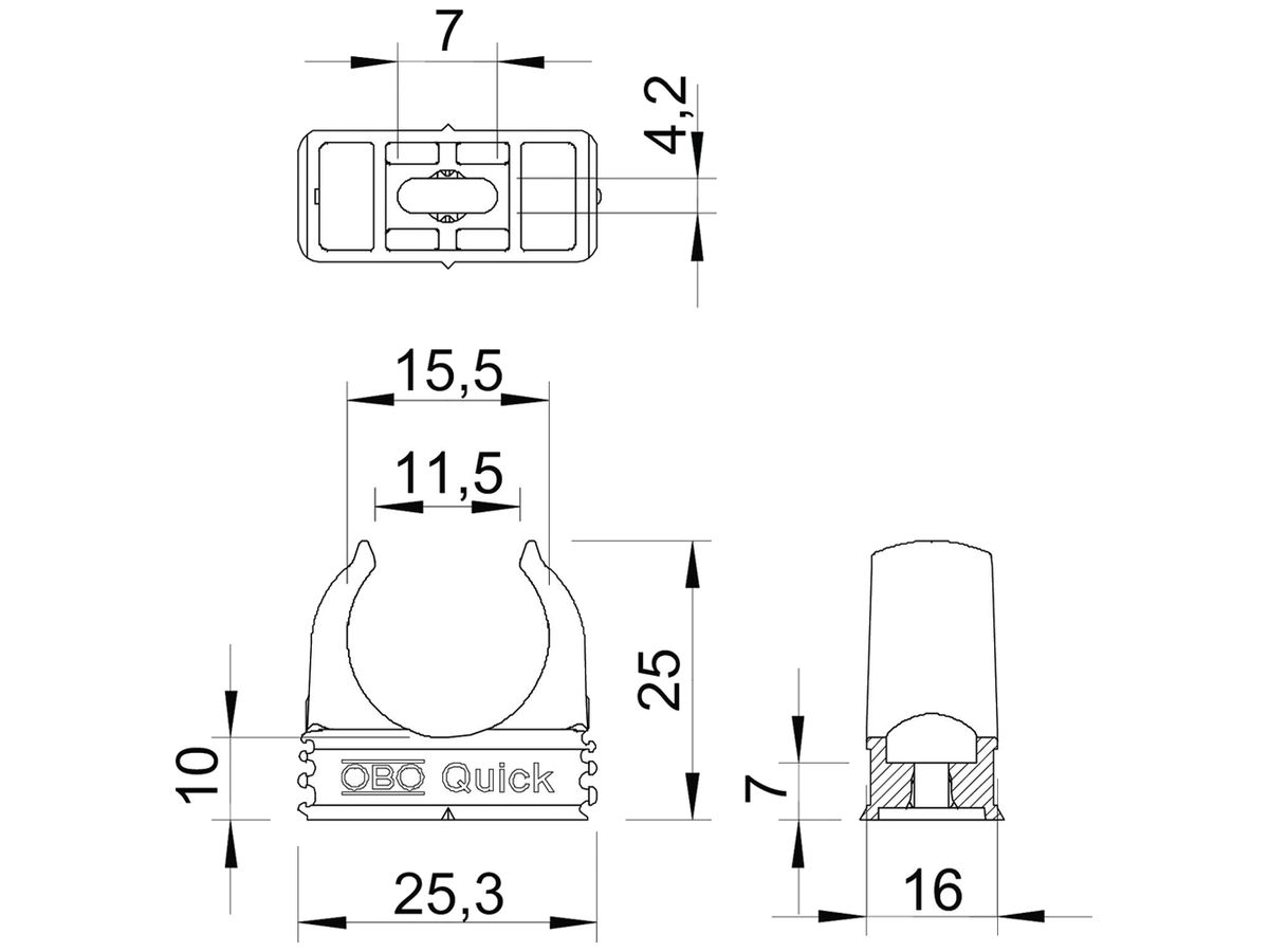 Rohrschelle BET Quick 2955 M16 SW Ø15.5mm 1 Schraubloch PP sz