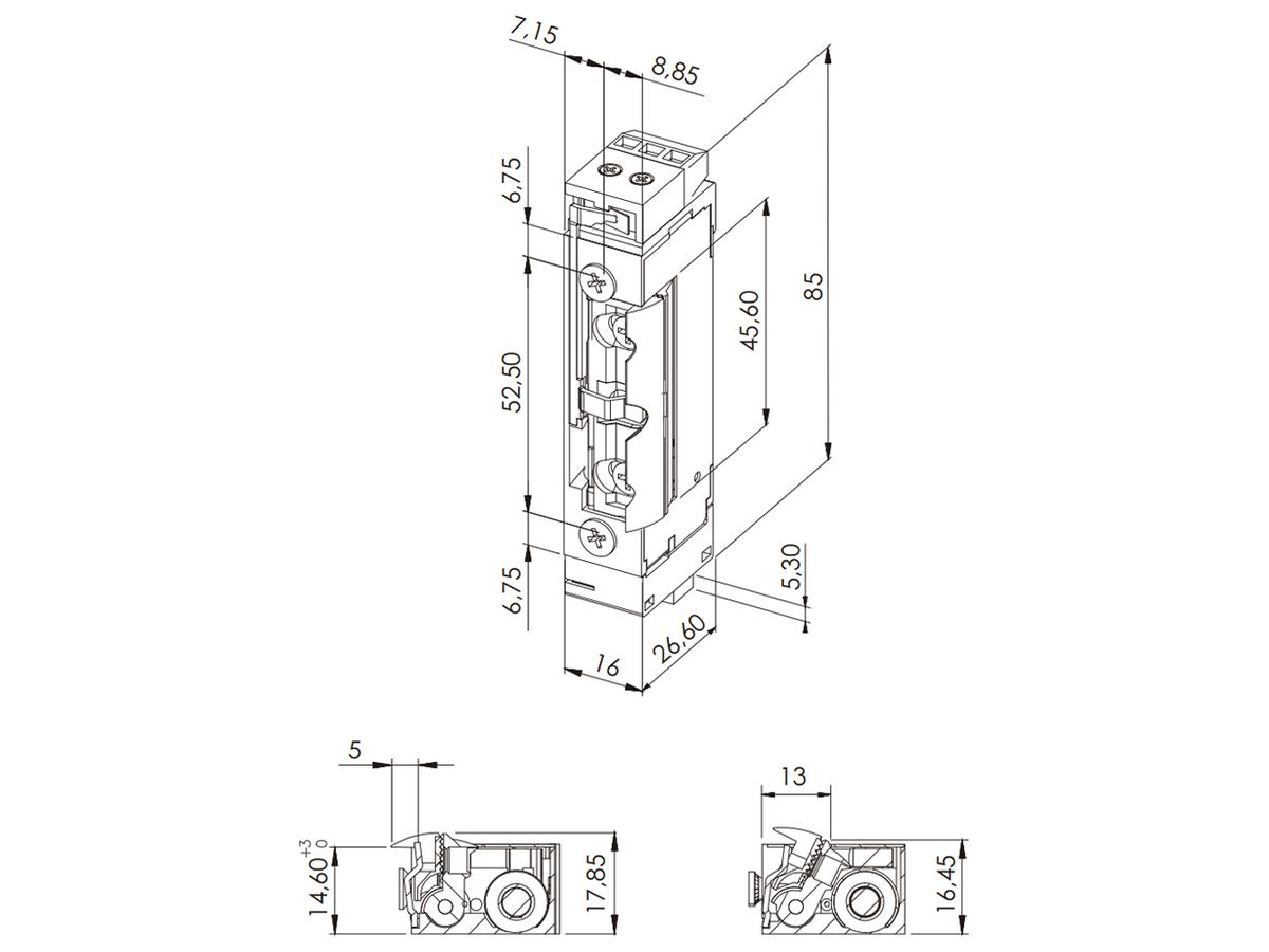 Vorlasttüröffner BSW B5001--K, 10…24VDC, stromlos geschlossen, Radiusfalle