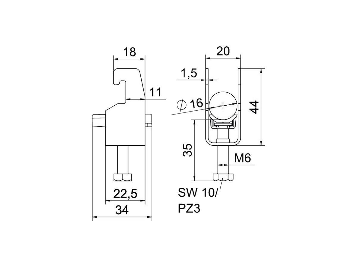 Schnellverleger BET 2056 U-Fuss Kunststoff 12…16mm 1×Kabel A2 1.4301