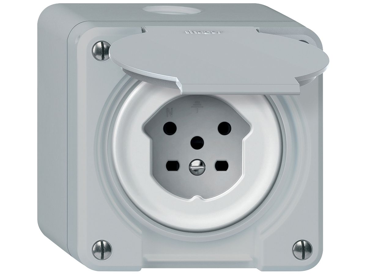 AP-Steckdose robusto 1×T15 10A 400V 86×86mm IP21 grau