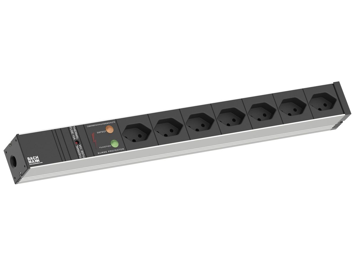 Steckdosenleiste 19" BACHMANN 7×T13 3m 1HE schwarz/aluminium