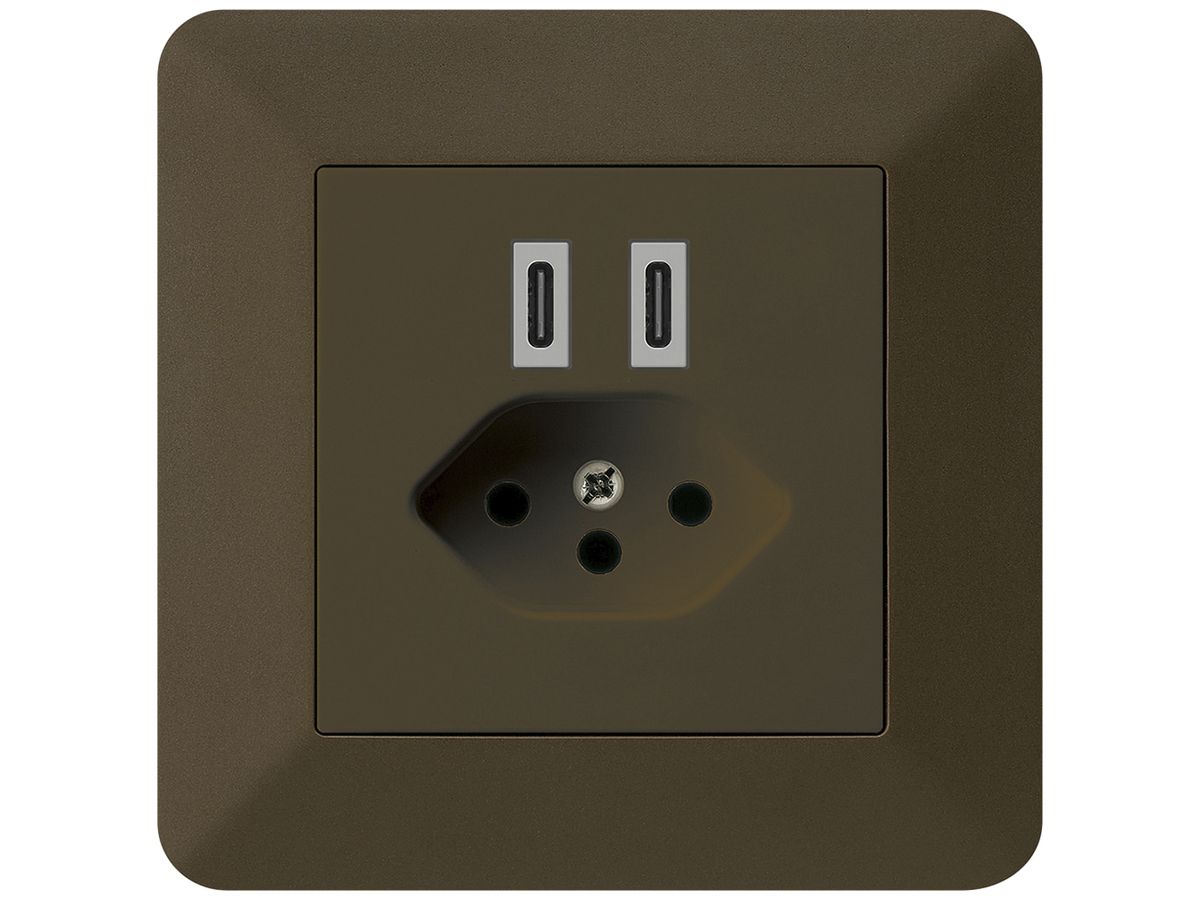 UP-USB-Ladesteckdose Hager kallysto.trend C-C 20W+T13 5V 94×94mm braun