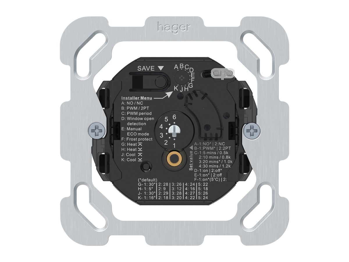 UP-Raumthermostat Hager An/Aus 230VAC 4A 56×56mm