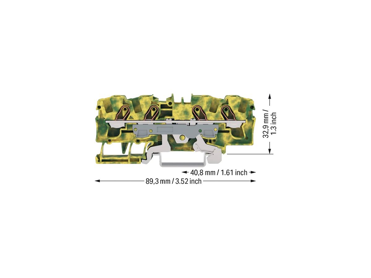 Schutzleiter-Reihenklemme WAGO TOPJOB S 6mm² Push-in 4×1 TH35 grün/gelb