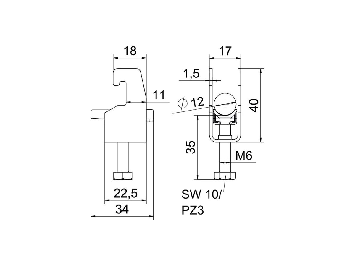 Schnellverleger BET 2056 U-Fuss Kunststoff 8…12mm 1×Kabel Stahl tfZn