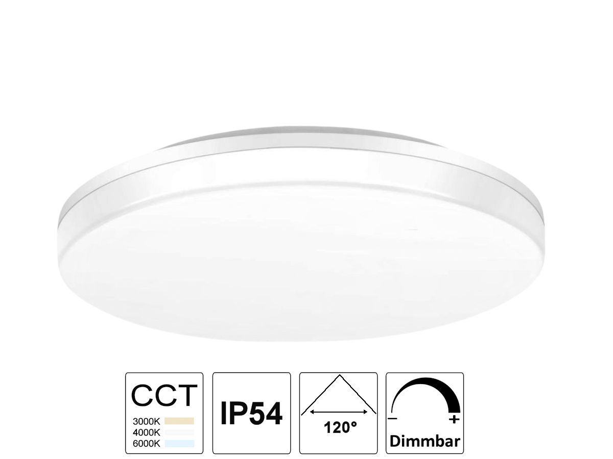 LED Decken/Wandleuchte ELGH IP54 dimmbar - 12W/3000-4000-6000K/D:220mm H:48mm