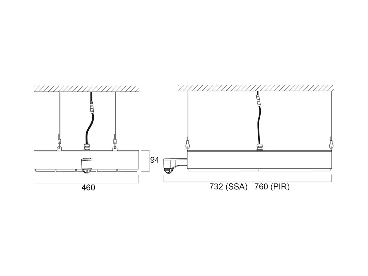 LED-Hallenstrahler Sylvania KubiXx AISLE PIR 276W 48300lm 840 IP65 DIM 732×460
