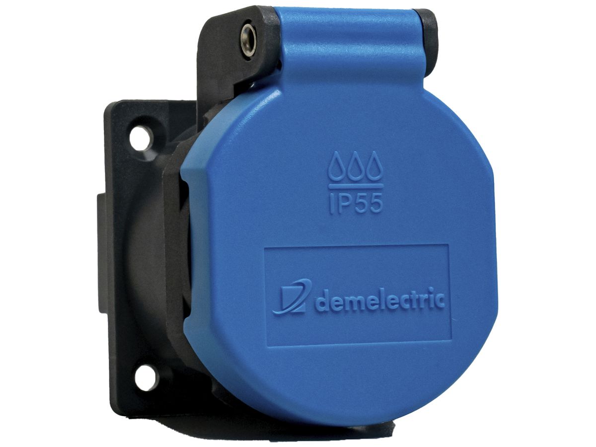 EB-Steckdose T13 DEM IP55 10A 230V mit Dichtung IK07 anthrazit/Deckel blau