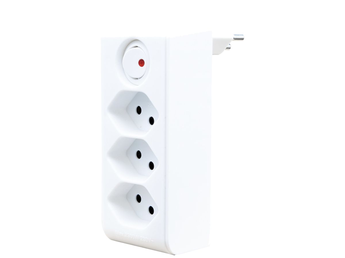 Abzweigstecker cleverLINE 3×T13 Schalter 300° ohne Aufhänger weiss
