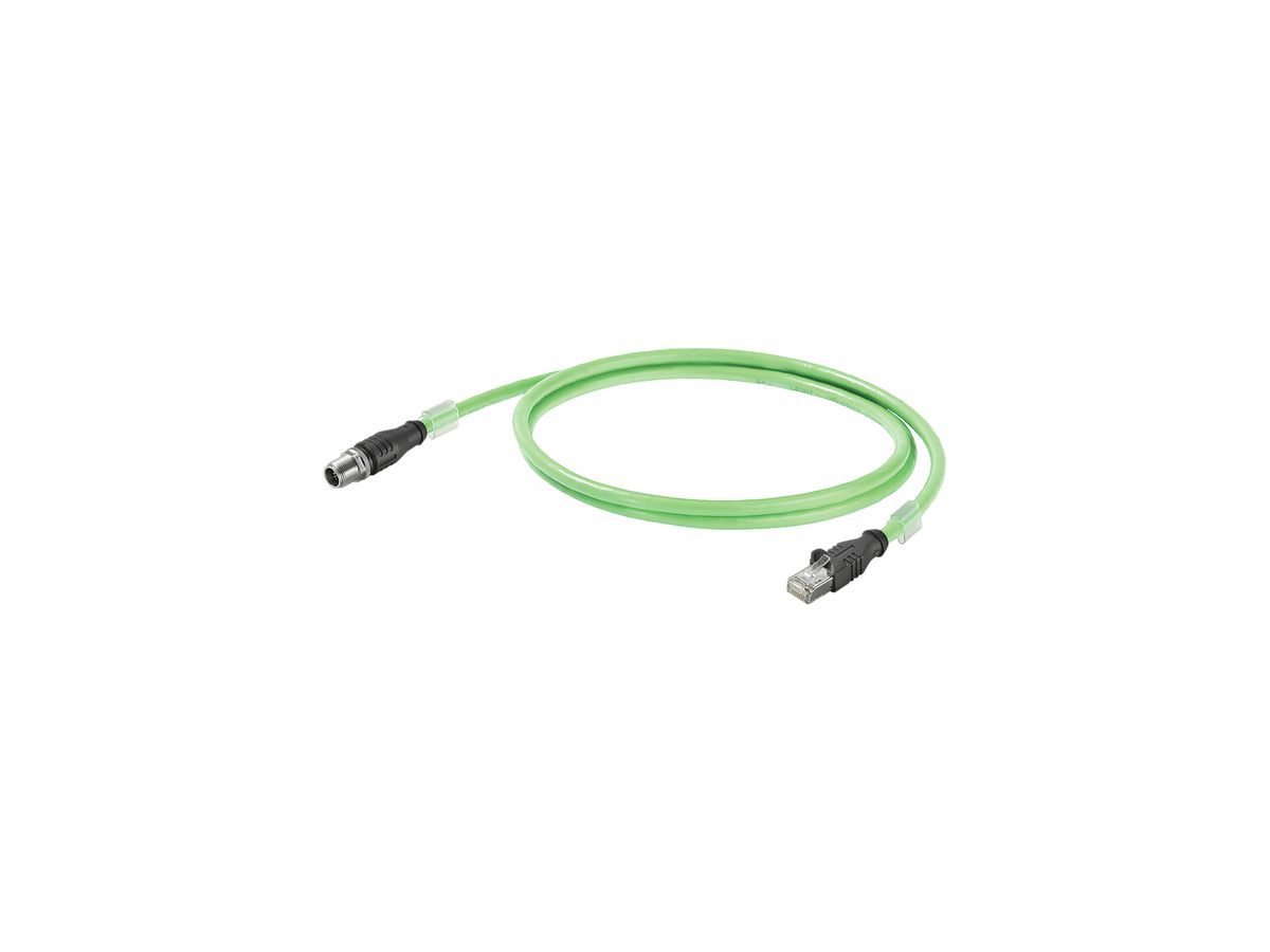 Anschlusskabel Weidmüller EIP Cat.6 PUR RJ45/M12 X-Type Stift gerade 5m grün