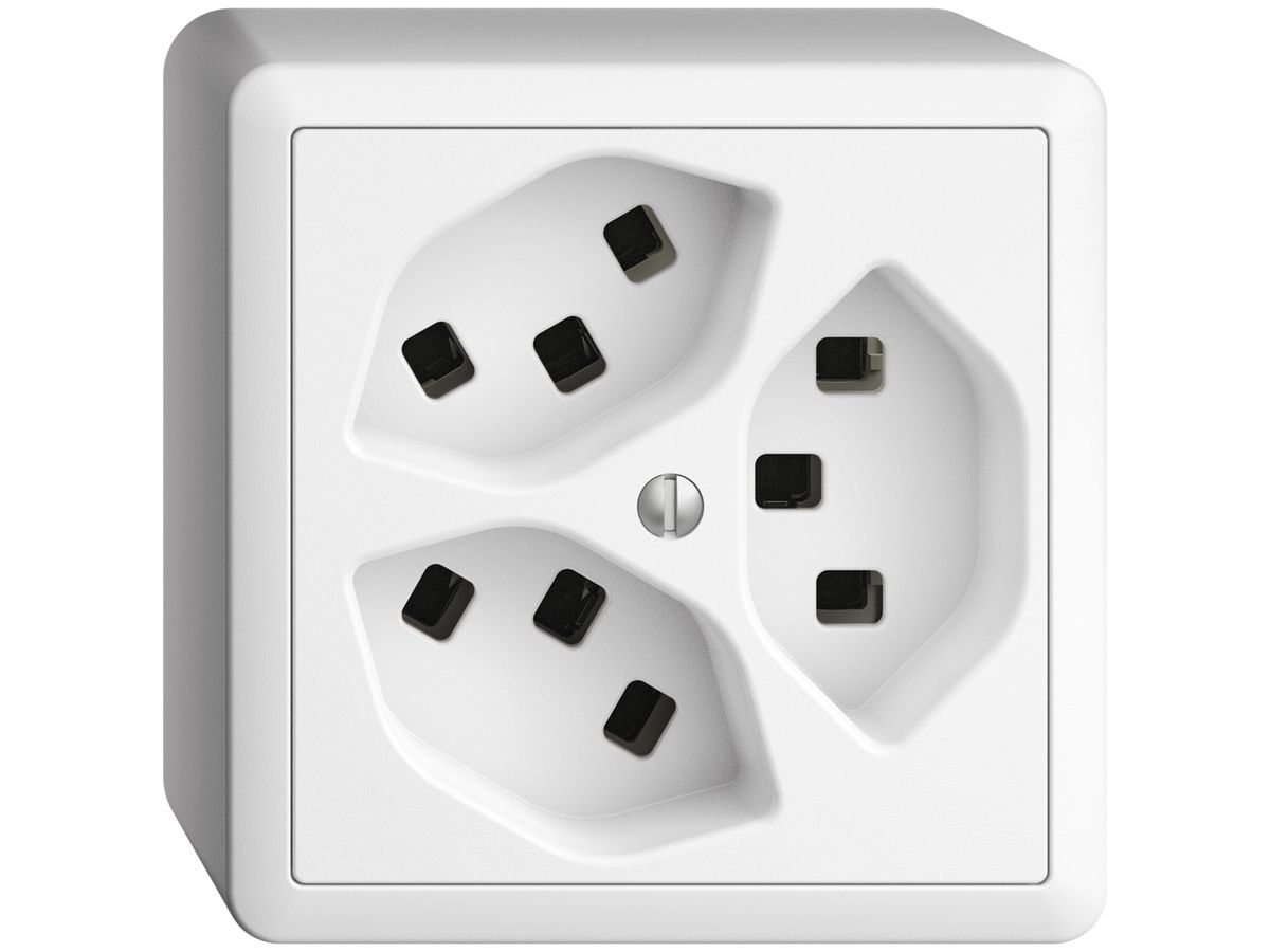 AP-Steckdose 3×T23 16A EDIZIOdue weiss, mit Steckklemmen