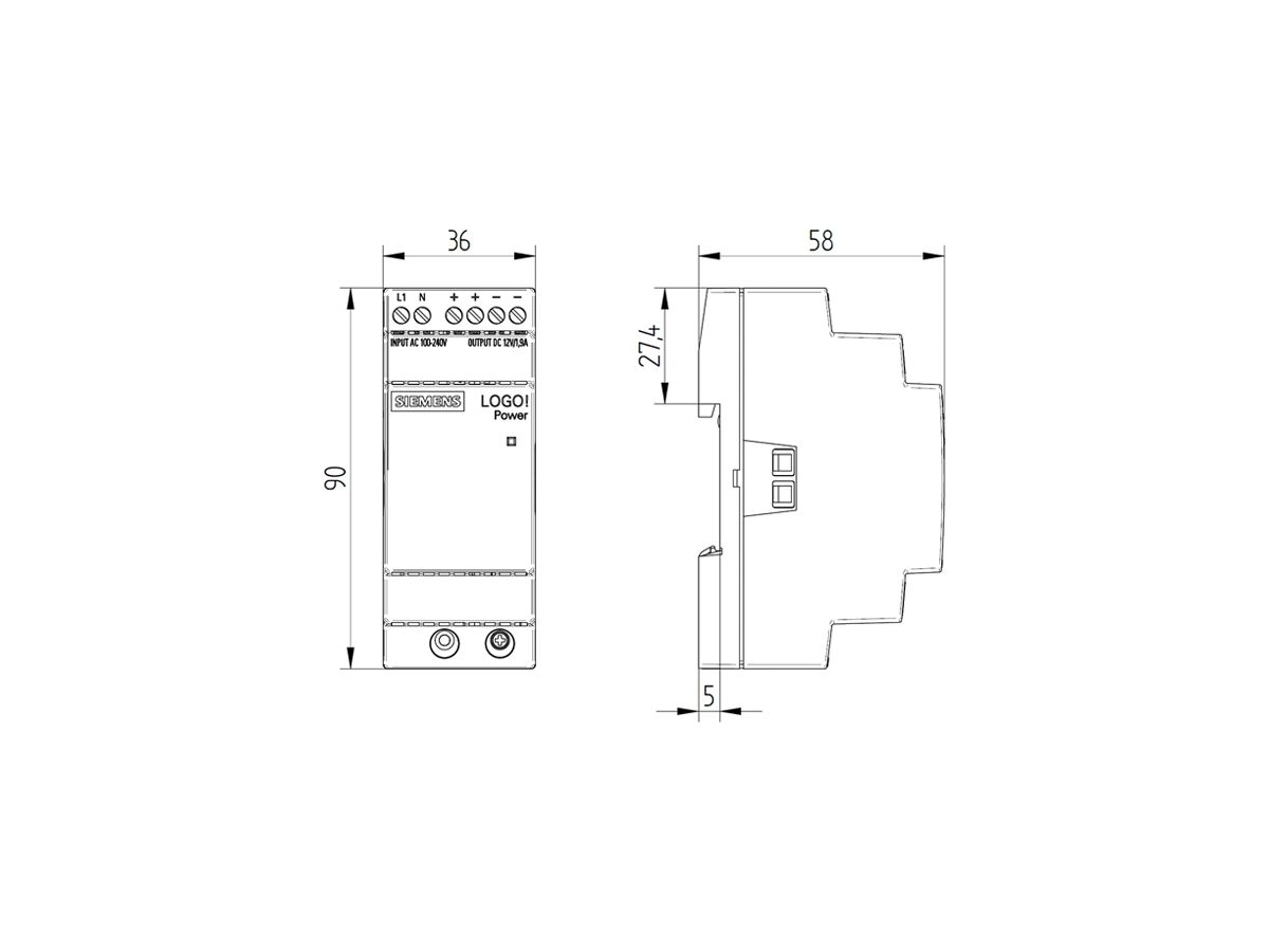 Stromversorgung Siemens LOGO!POWER, IN:100…240VAC, OUT:12VDC/1.9A, 2TE