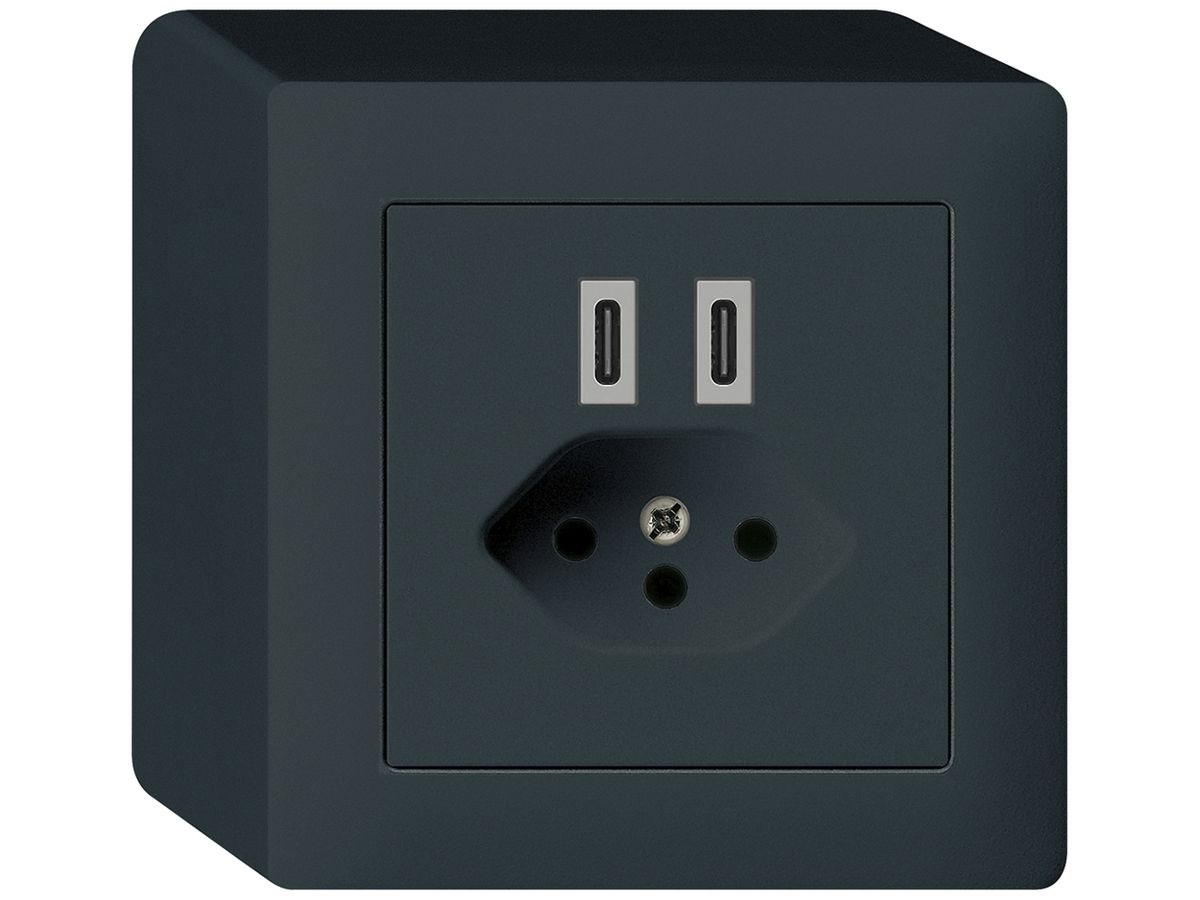 AP-USB-Ladesteckdose Hager kallysto 2×C+T13 5V 86×86mm schwarz