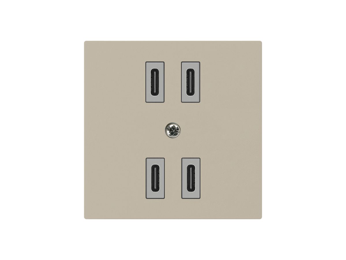 USB-Ladesteckdose Hager kallysto 2×C-C 2×20W oder 4×10W 5V 60×60mm beige