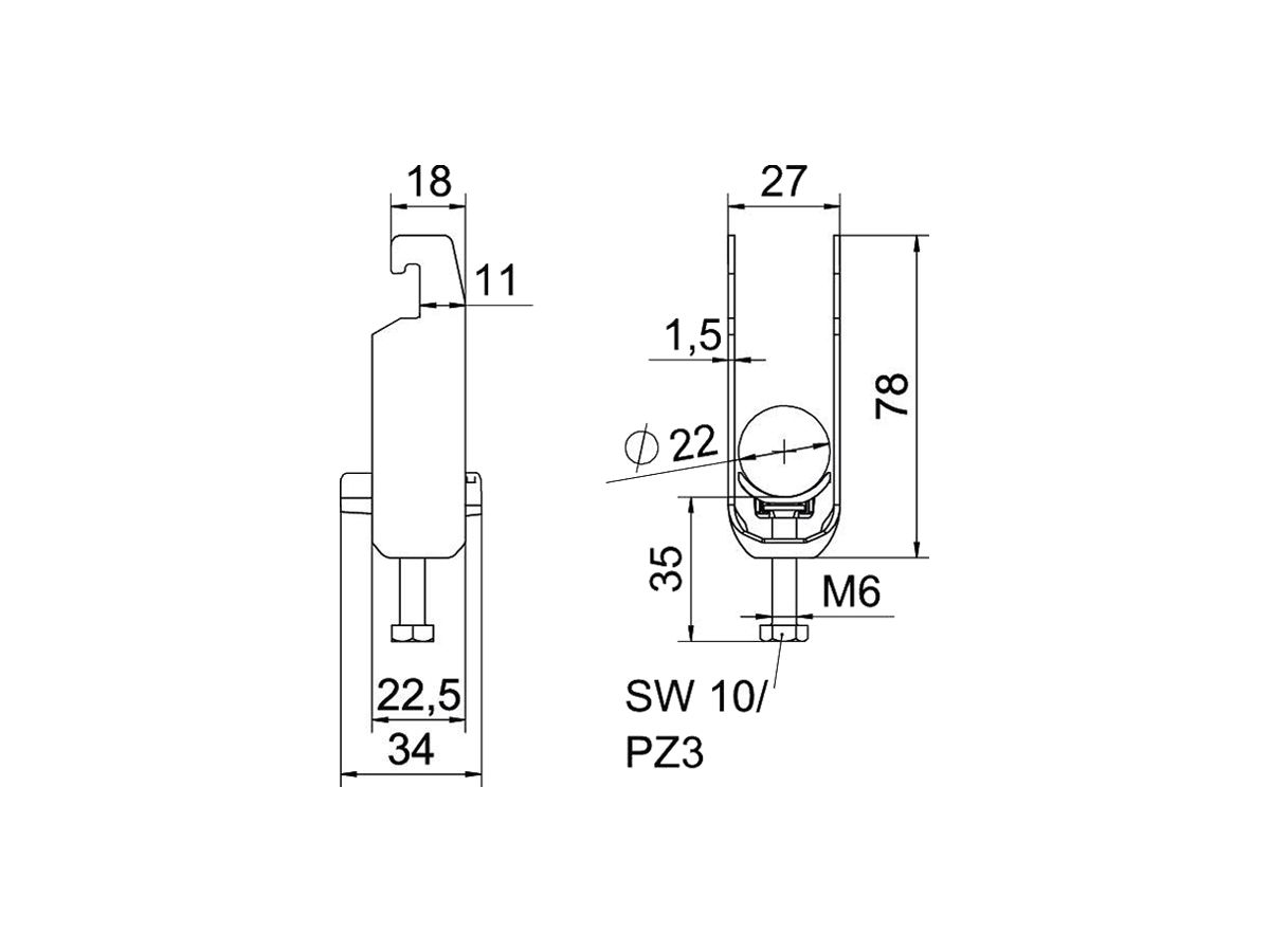 Schnellverleger BET 2056 U-Fuss Kunststoff 16…22mm 2×Kabel Stahl tfZn