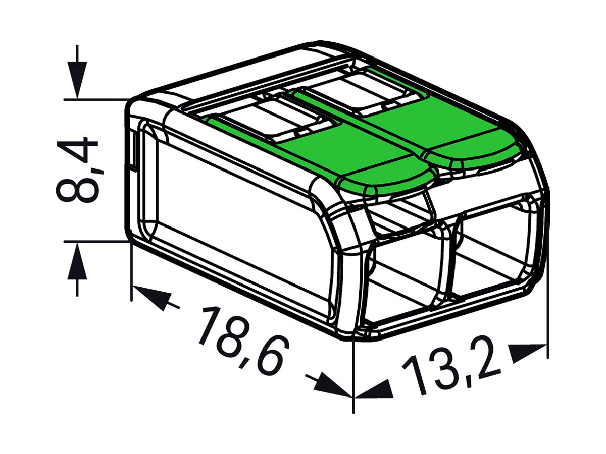 Dosenklemme WAGO 221-422 mit Hebel in Box 100×2L 0.2…4mm² 32A 450V grün