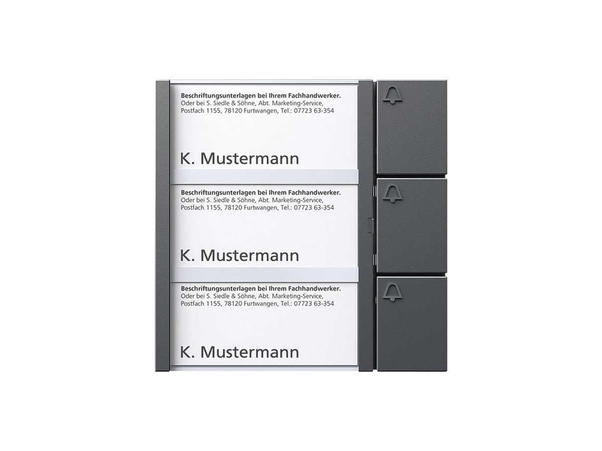 Tasten-Modul Siedle, mit 3 Namensschildern, 3 Ruftasten mit Glockensymbol, gu