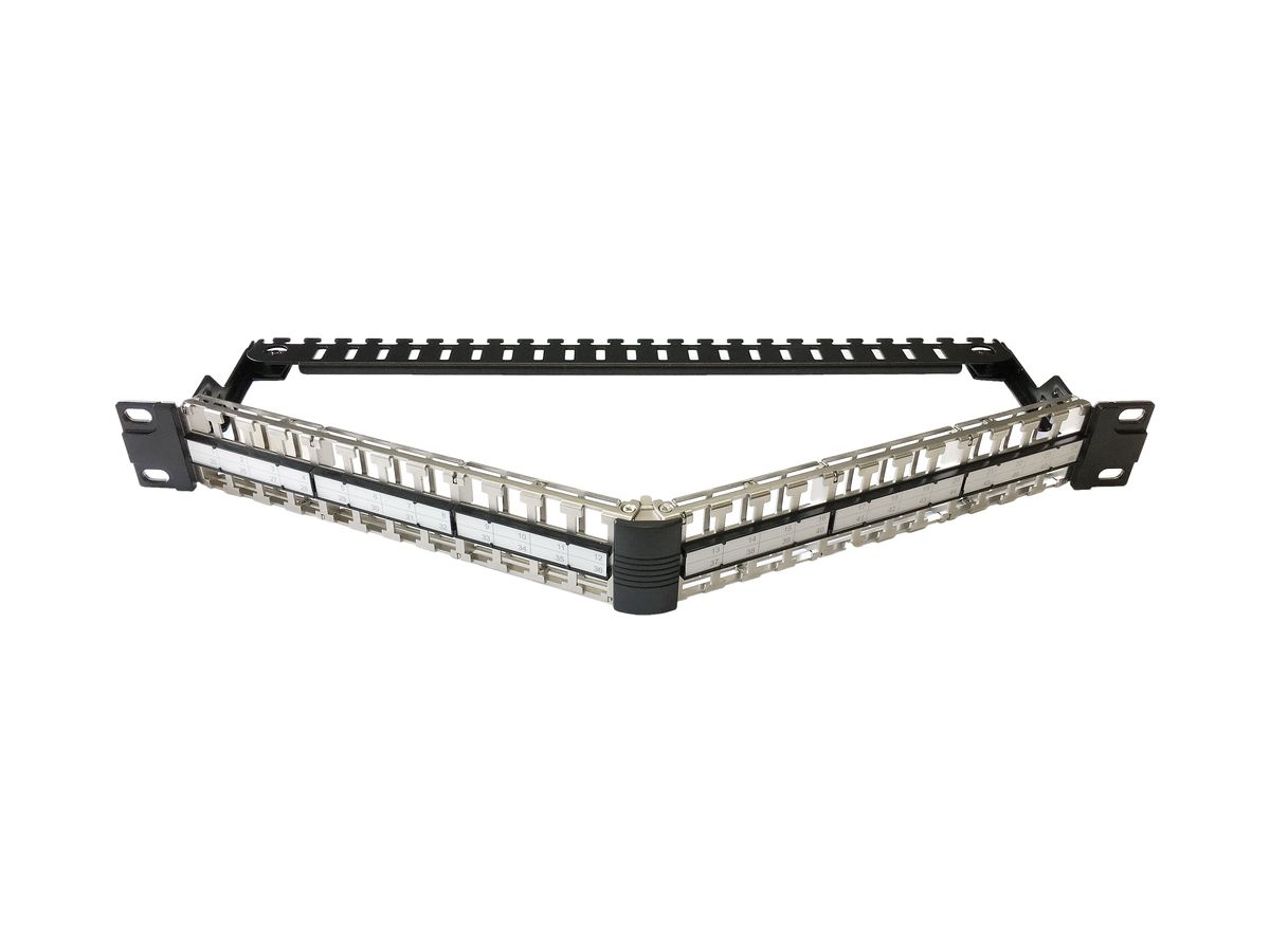 Patchpanel 19" Dätwyler PP KS-af 1HE geschirmt für 48×Keystone gewinkelt/faltbar