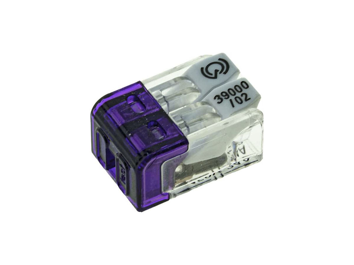 Verbindungsklemme Woertz 2P 0.2…2.5mm² mit Betätigungshebeln violett transparent