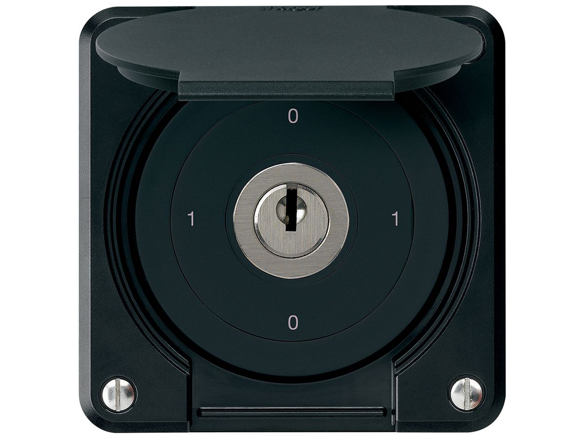 UP-Schlüsselschalter robusto IP55 mit Klappdeckel S0/2P schwarz für Kombination