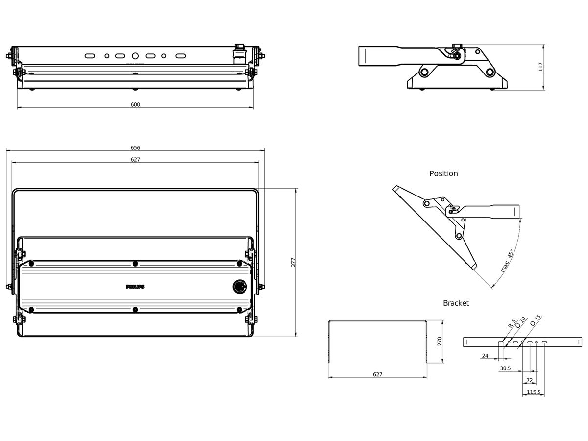 LED-Hallenstrahler GentleSpace 108W 17000lm 840 IP65 WB DALI 377×656