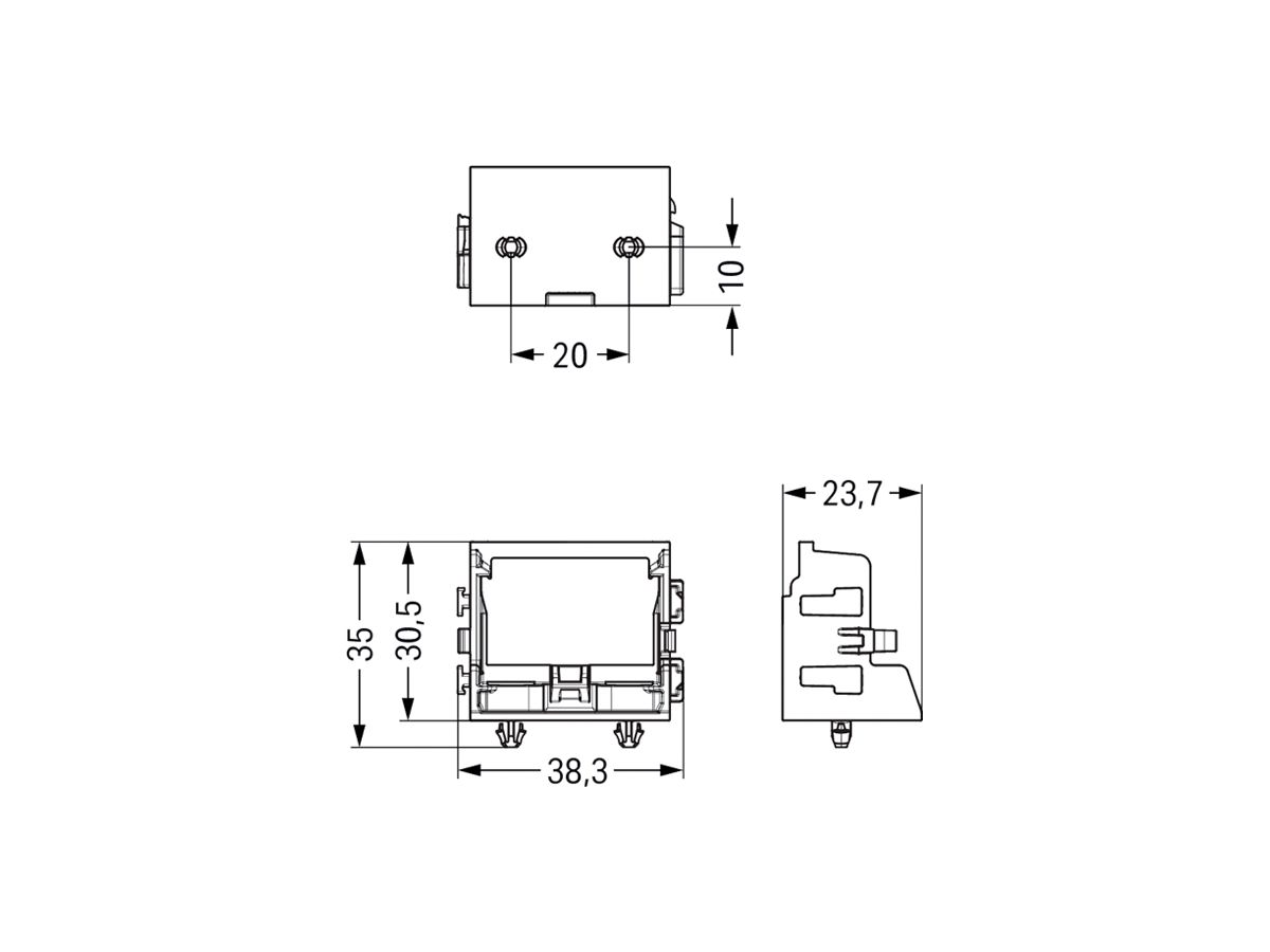 Befestigungsadapter WAGO o.Zugentlastung für 10×4mm² Rastfuss bl