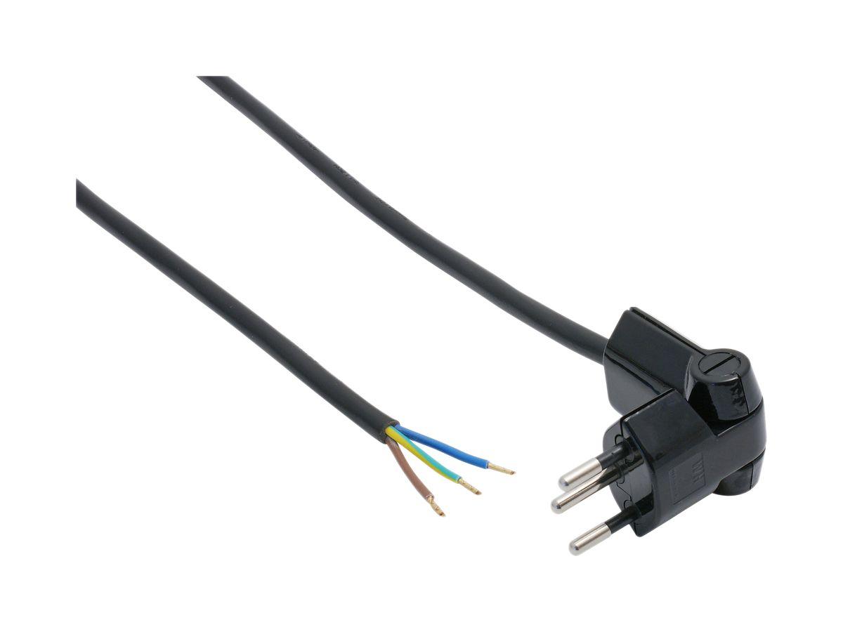 Apparatekabel Td 3×1mm² 3m schwarz 180° Klapp-Stecker T12