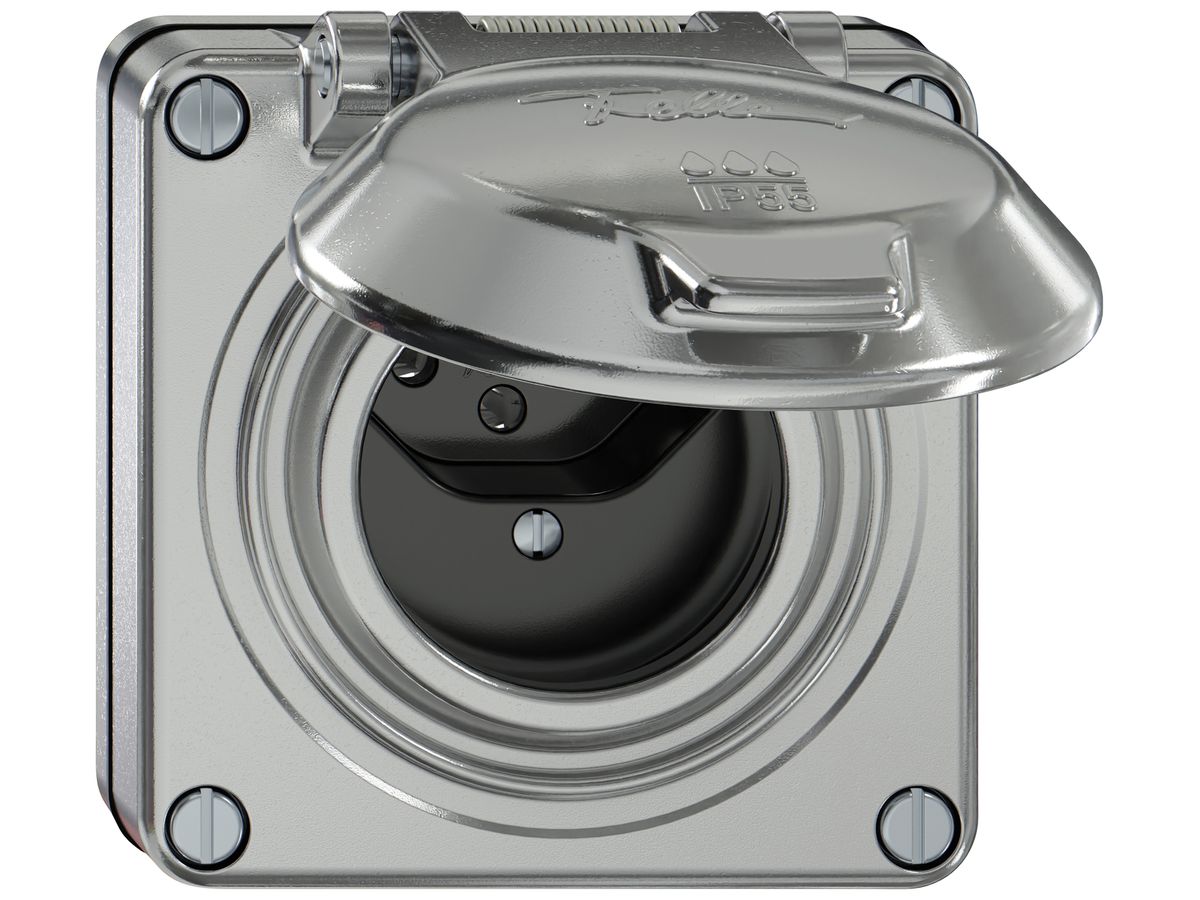UP-Steckdose ELEMENT SNAPFIX® 1×Typ 13 10A 250V mit Klappdeckel IP55 alu