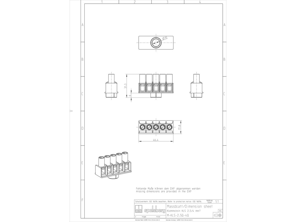 Klemmenblock Spelsberg Abox 025/040 KLS-2,5²/4² 5L×4mm² 41A 690V