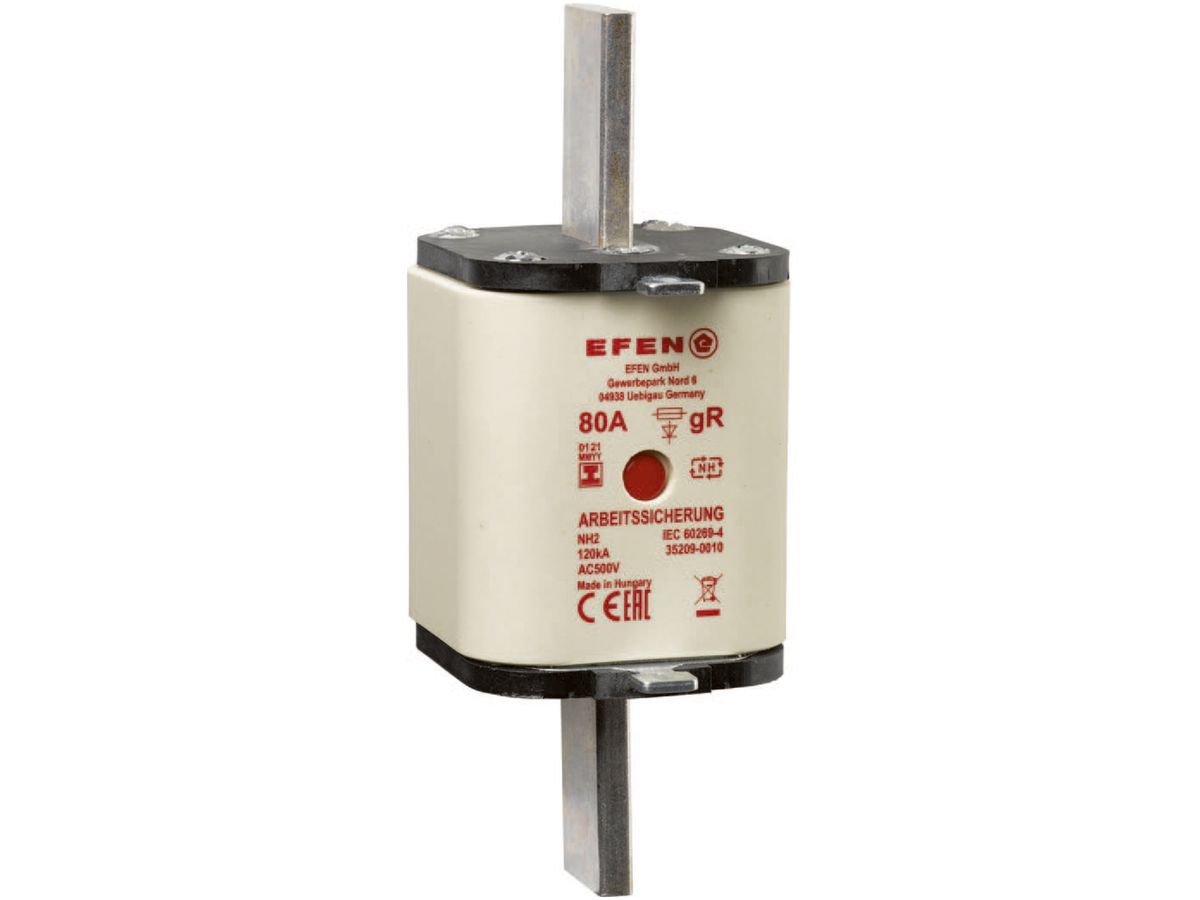NH-Sicherung Hager DIN2 500VAC 80A gR Mittenkennmelder rostfrei