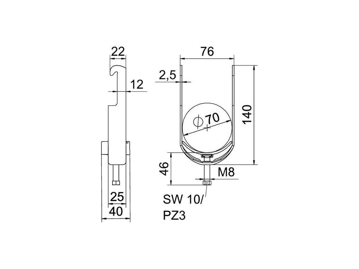 Schnellverleger BET 2056 W-Fuss Kunststoff 64…70mm 1×Kabel Stahl tfZn