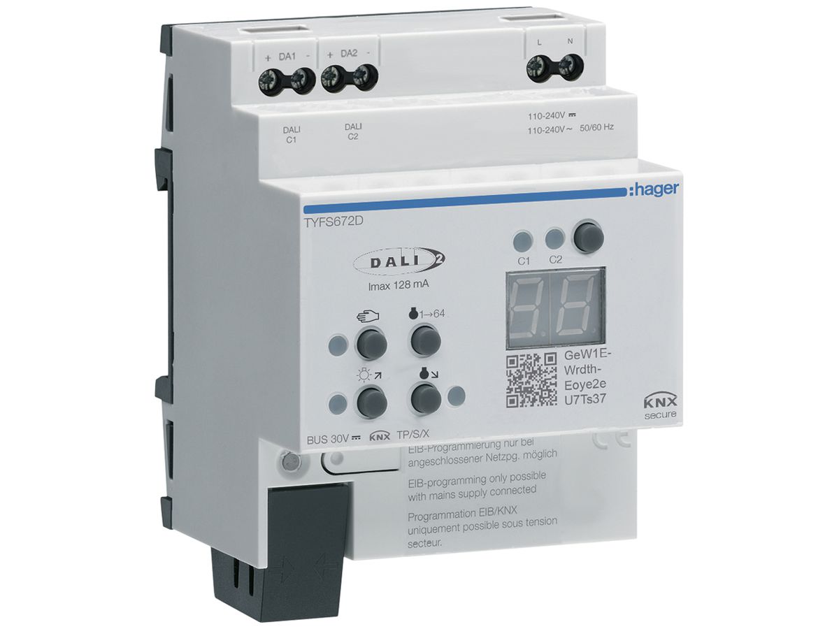 REG-Gateway KNX/DALI Hager TYFS672D, 2-Kanal 2×64 Teilnehmer, Tunable White