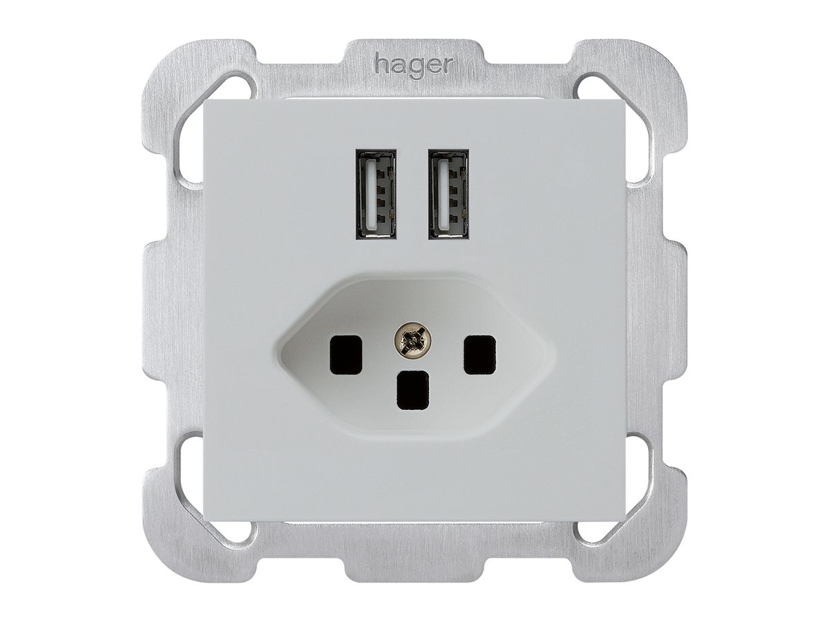 UP-Steckdose 2×USB & T23 kallysto B 2400mA hellgrau