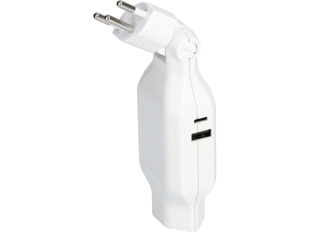 Zwischenstecker MAX HAURI Clip-Clap 1×T12/13 USB A+C 18W 180/130° weiss