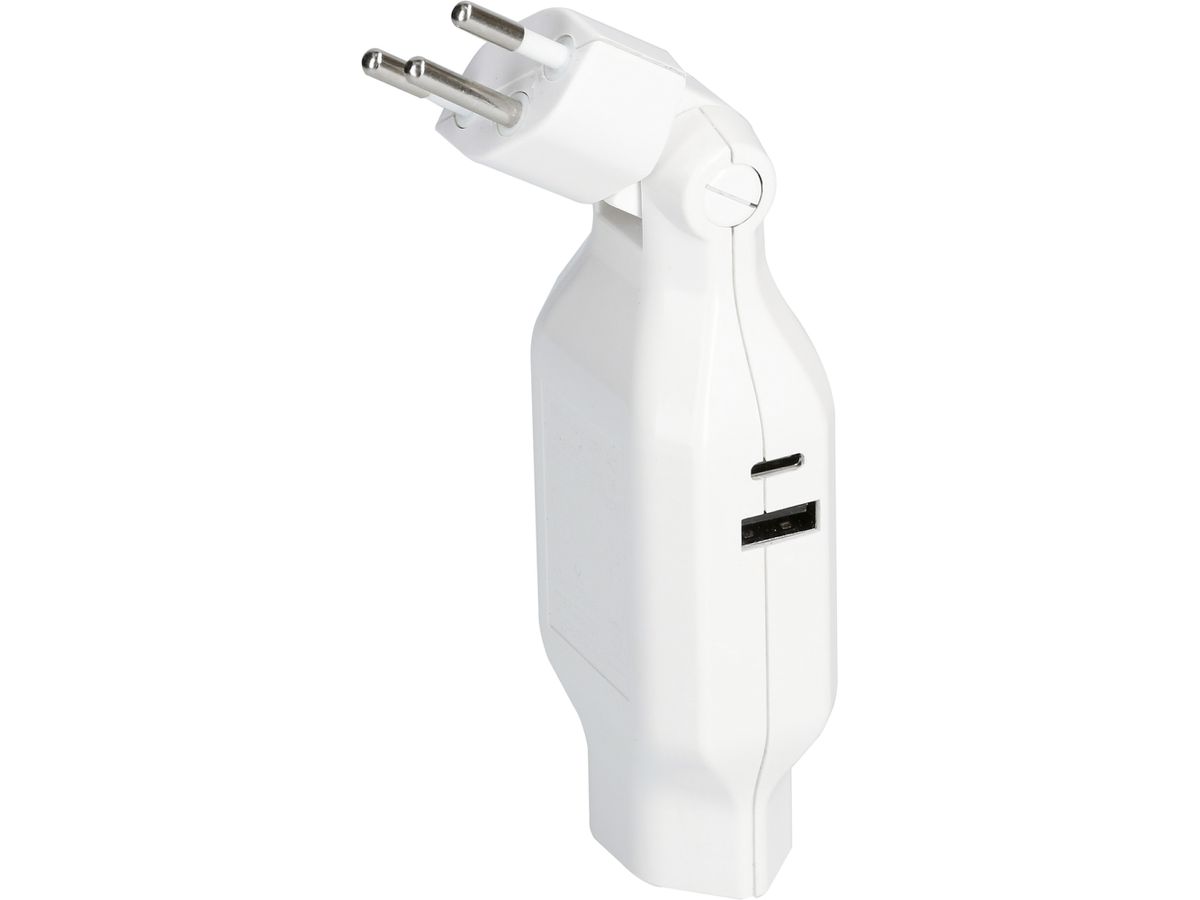 Zwischenstecker Max Hauri Clip-Clap 1×T12/13 USB A+C 18W 180/130° weiss