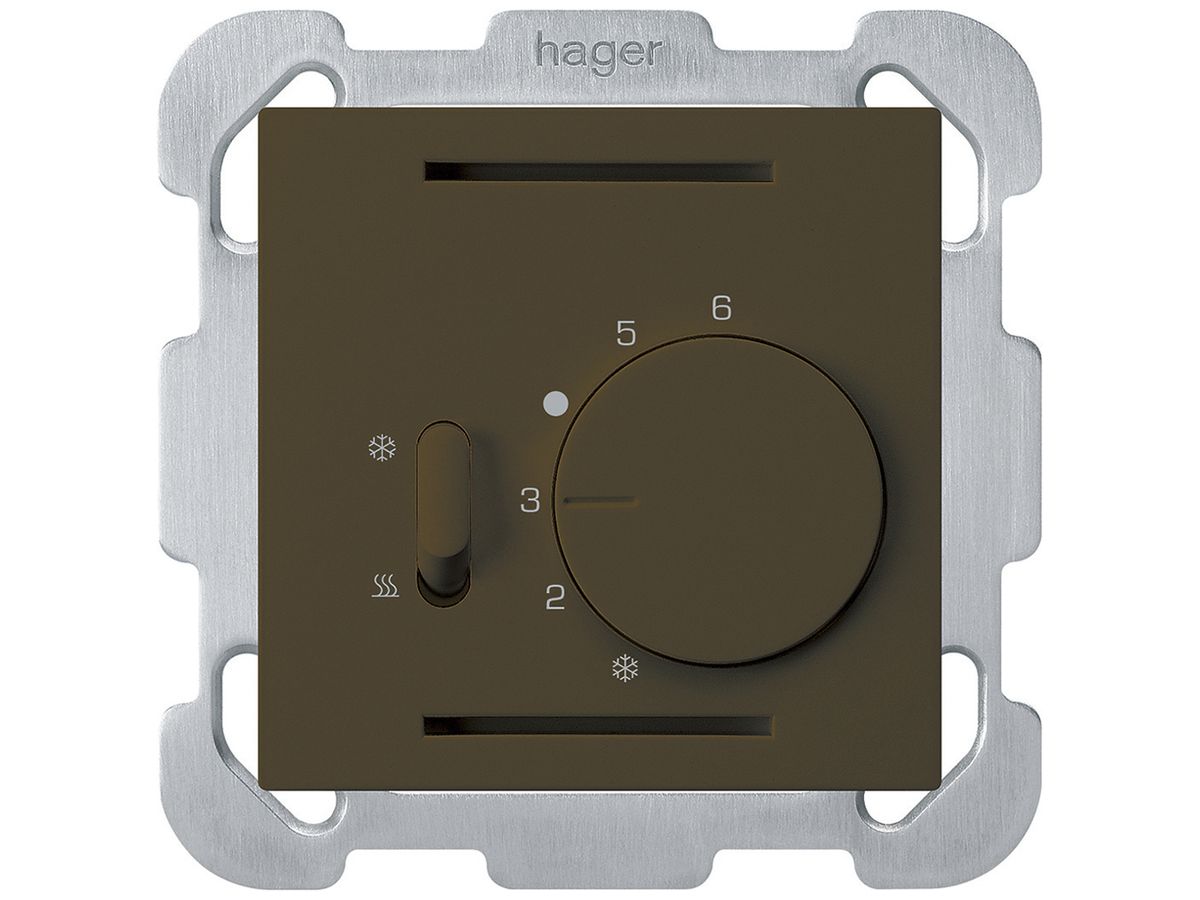 UP-Thermostat Hager kallysto B, mit Schalter Heizen/Kühlen, braun