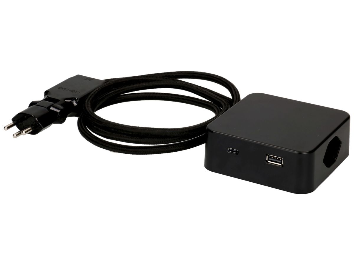 Mehrfachstecker MH Cube 3×T13 1×USB-A/1×USB-C sz Kabel 2m sz