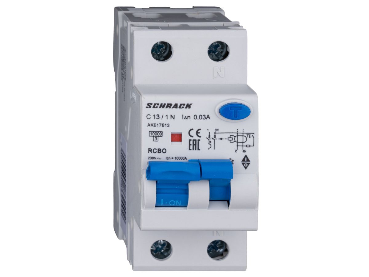 FI/LS-Schalter RCBO 2P 230V AMPARO - L+N C 13A 0.03A A 10kA Typ A 2TE Schrack
