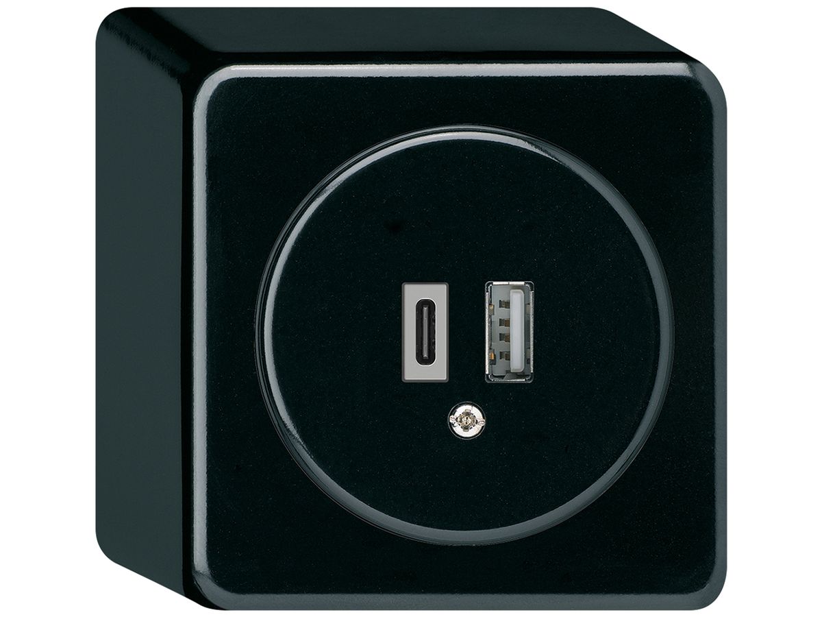 AP-USB-Ladesteckdose basico 18W PD 1×Typ A 1×Typ C mit AP-Gehäuse schwarz