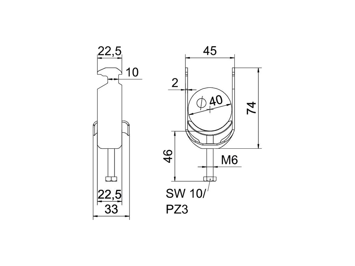 Schnellverleger BET 2056 H-Fuss Metall 34…40mm 1×Kabel Stahl tfZn