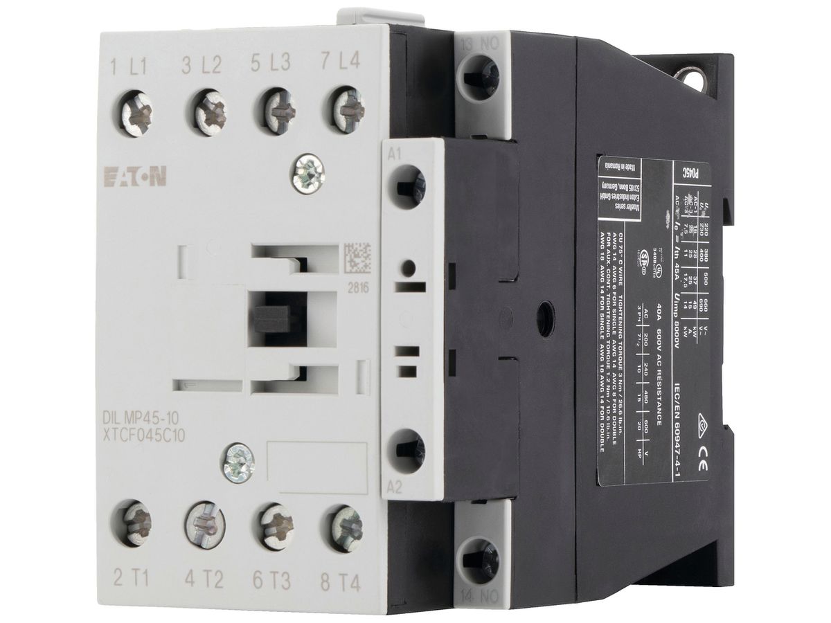 Leistungsschütz Eaton DILMP45-10 24…27V DC 4NO 45A 25A 11kW 7kW 24…690V