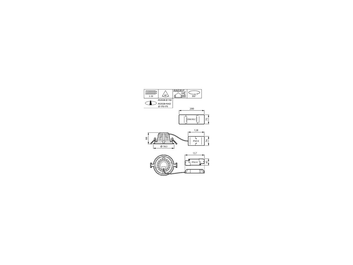 LED-Downlight Philips GreenSpace RS350B 24W 2900lm 827 24° DIM Ø163mm weiss