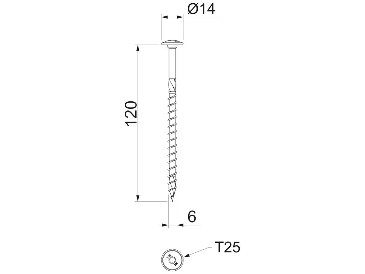 Tellerkopf-Holzschraube BET HT 6x120 TD T25 Ø6×120mm
