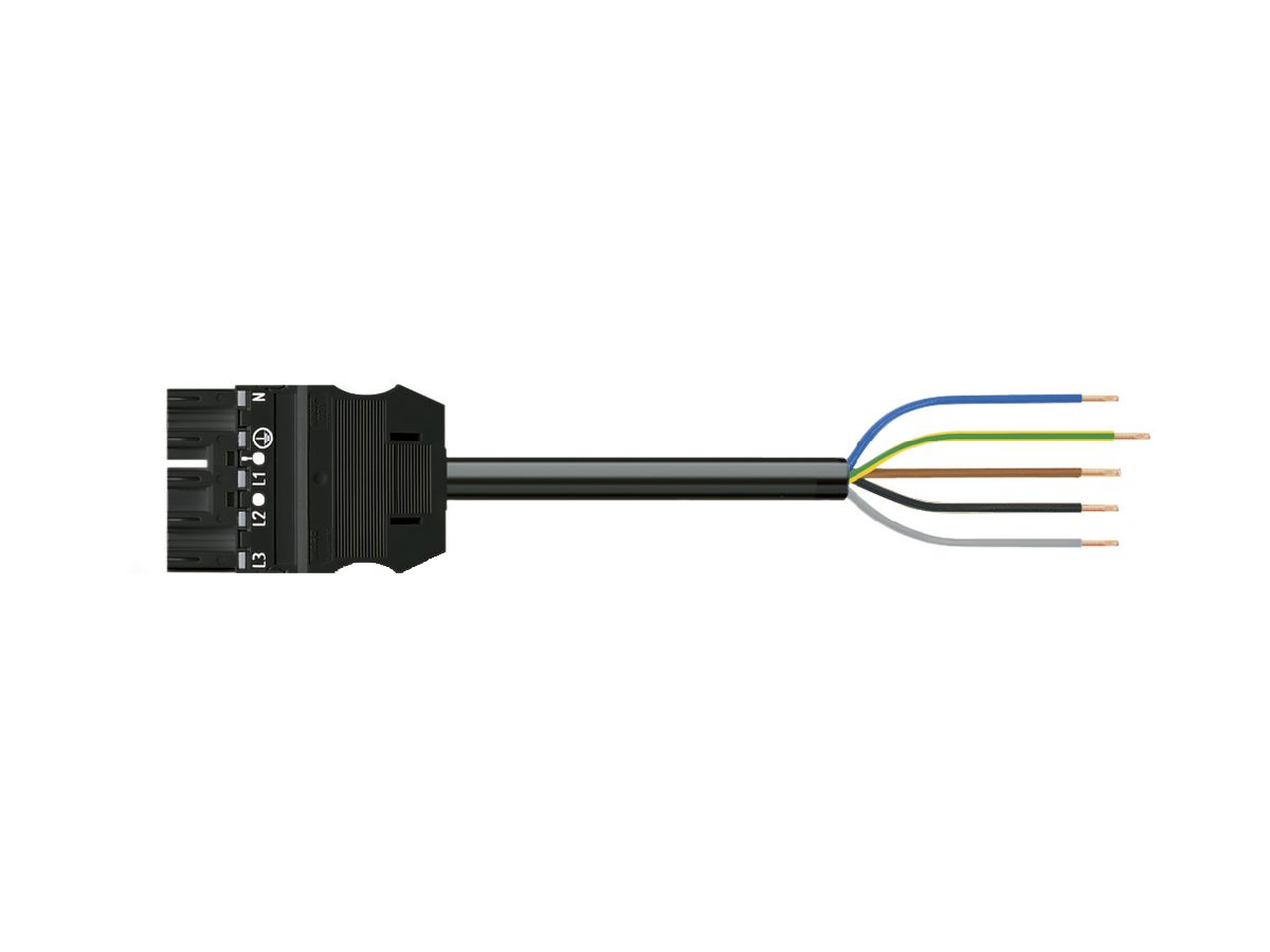 Anschlussleitung MIDI 5×2.5mm² 20A 400V 5m Cod.A Stecker-freie Ende schwarz Cca