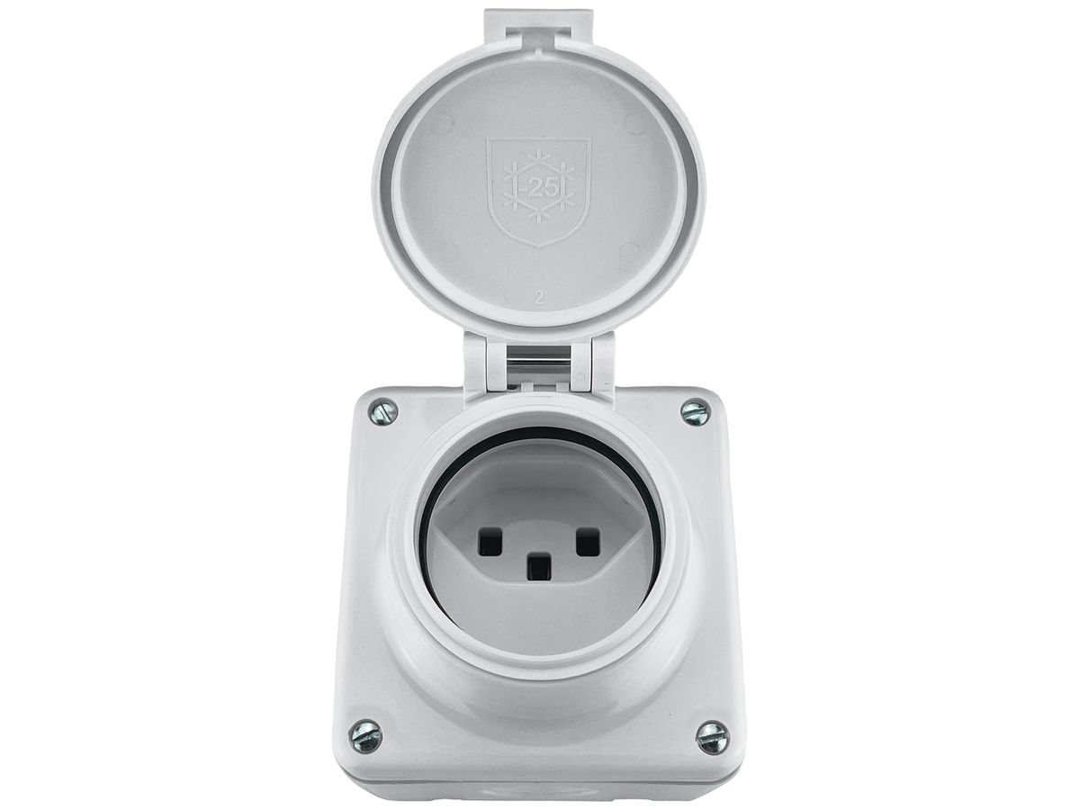 AP-Steckdose Electro-Mica 1×T23 16A 250V IP55 mit Deckel weiss